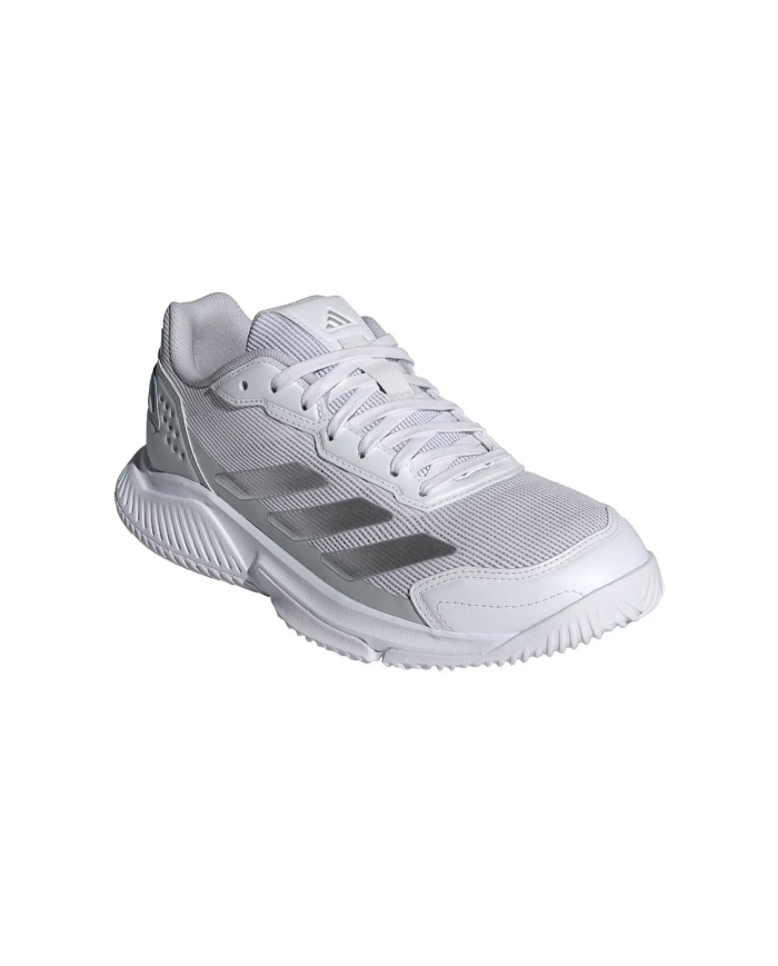 Sneaker sportiva da donna Adidas Courtquick Padel bianca, design a mesh con strap e suola lucida, lato sinistro.
