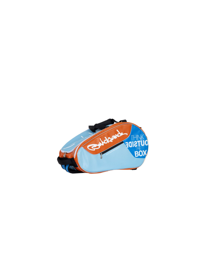Borsa sportiva da viaggio Quicksand Borsa Compact Europe, colore azzurro e arancione con cerniere e tracolla.