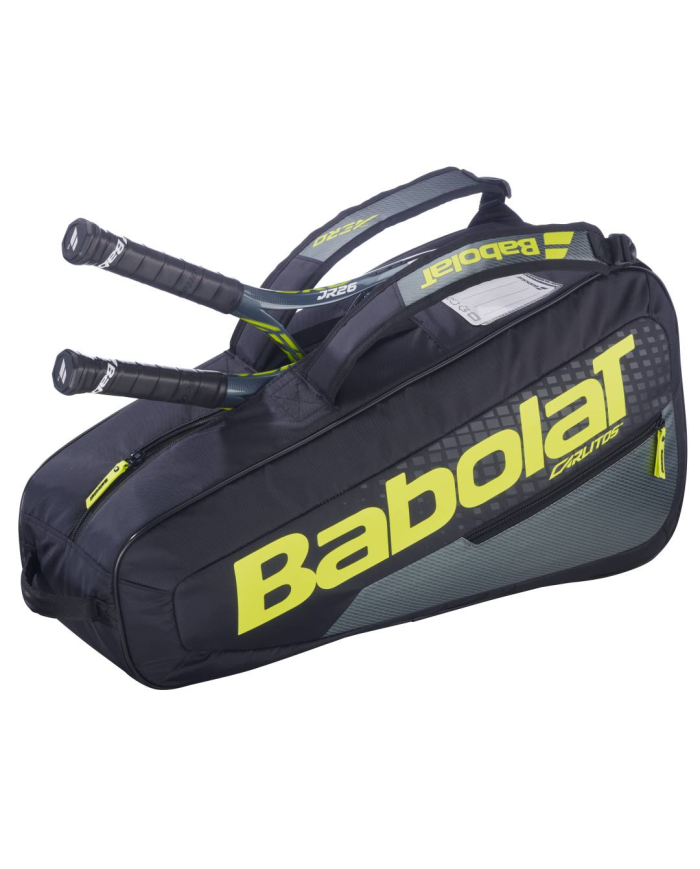 Babolat Borsa RH Carlitos Junior 2026, grande borsa da tennis nera con logo giallo, due manici, tasche laterali e spazio per rac
