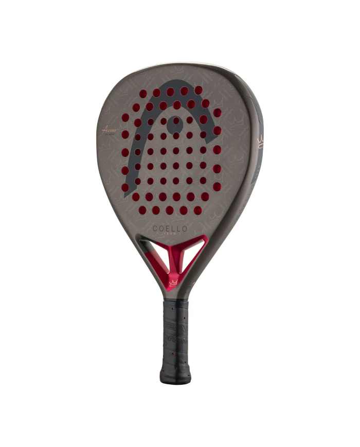 Raquete da paddle Head Coello Team 2026, grafite con pattern e red holes, impugnatura nera e rossa, logo Head.