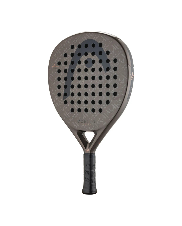 Maestro da padel Head Coello Junior 2026: pala grigia con fori neri, logo e impugnatura nera.