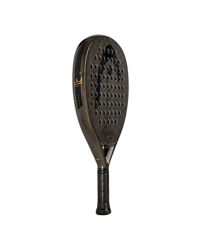 Paddle da padel Head Coello Junior 2026, testa rotonda con fori disposti a griglia e manico nero.