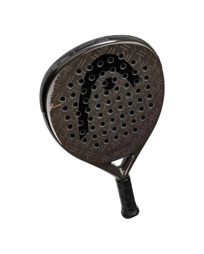 Padrone da padel Head Coello Junior 2026: pala nera con fori in pattern, manico grip nero.
