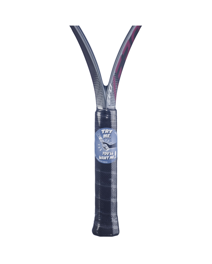 Grip e impugnatura del manico della racchetta Babolat Evo Aero Pink 2026, con adesivo “Try me, you’ll want me”.