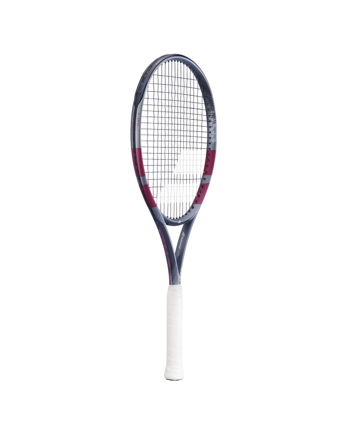 Raqueta da tennis Babolat Evo Aero Lite Pink 2026 con telaio blu-rosa, corde a garza nera, impugnatura bianca.