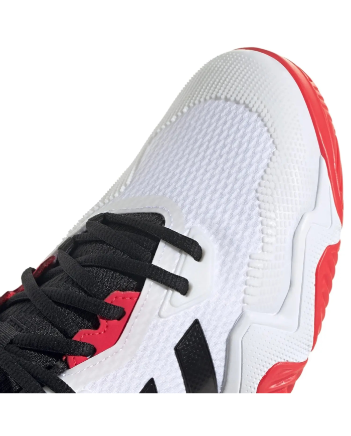 Scarpa da corsa Adidas Scarpe Solematch Ccontrol 2M IH3088, dettaglio punta bianca, tomaia in mesh, lacci neri e suola bianca co