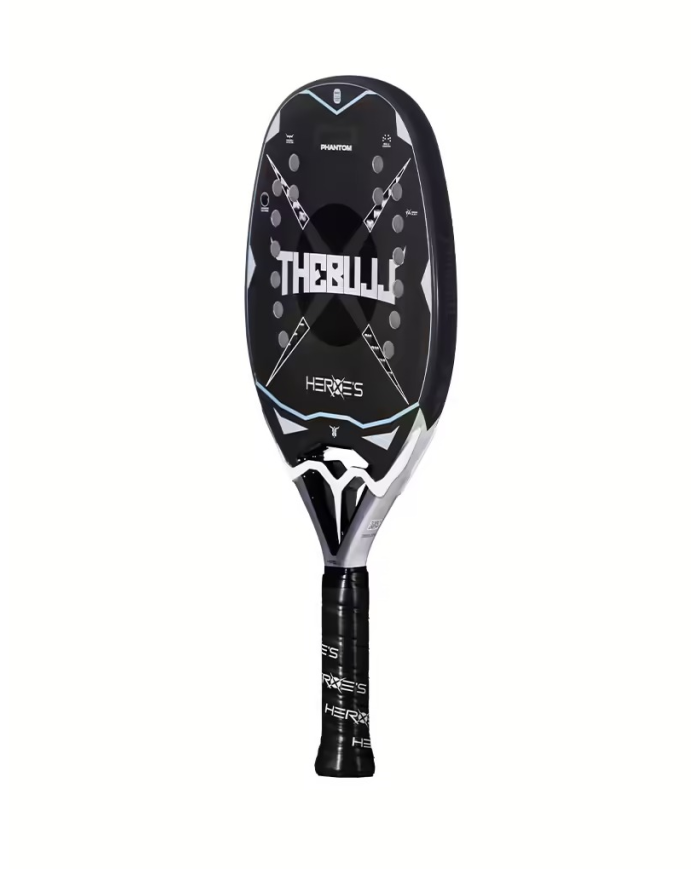 Pala da padel Heroe's The Bull 2026 nera con grafica bianca, manico rivestito, logo THE BULL e dettagli geometrici.