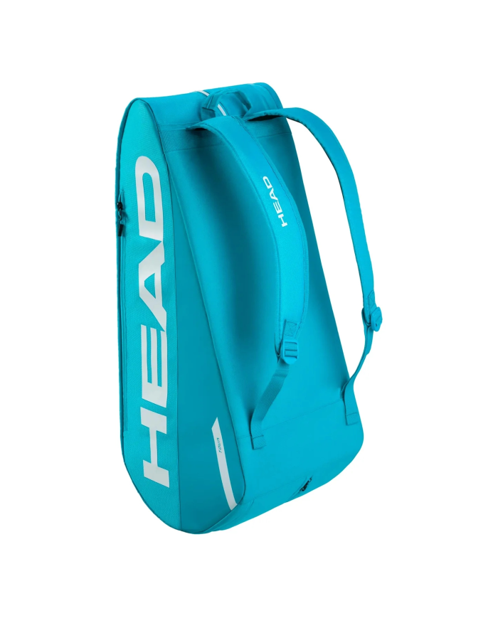 Borsa da tennis Head Head Bag Tour L Blu, grande zaino a tracolla azzurro con logo bianco lungo lato, spallacci regolabili.