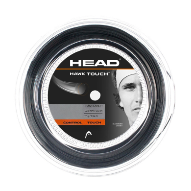 Head Hawk Touch 200M Black Monofilament Thread, Round Label with Text Head, Hawk Touch and Image of Man, Diameter 1