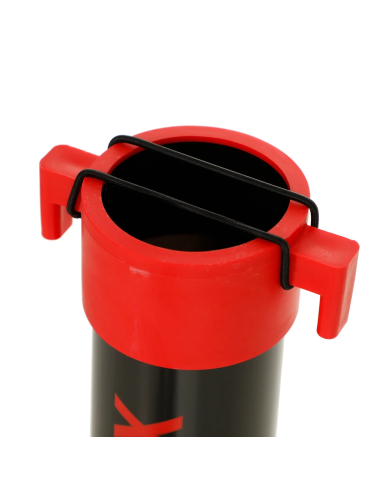Tubo raccogli palline RX Adidas: coperchio rosso con clips neri per aprire e tenere chiuso il contenitore.