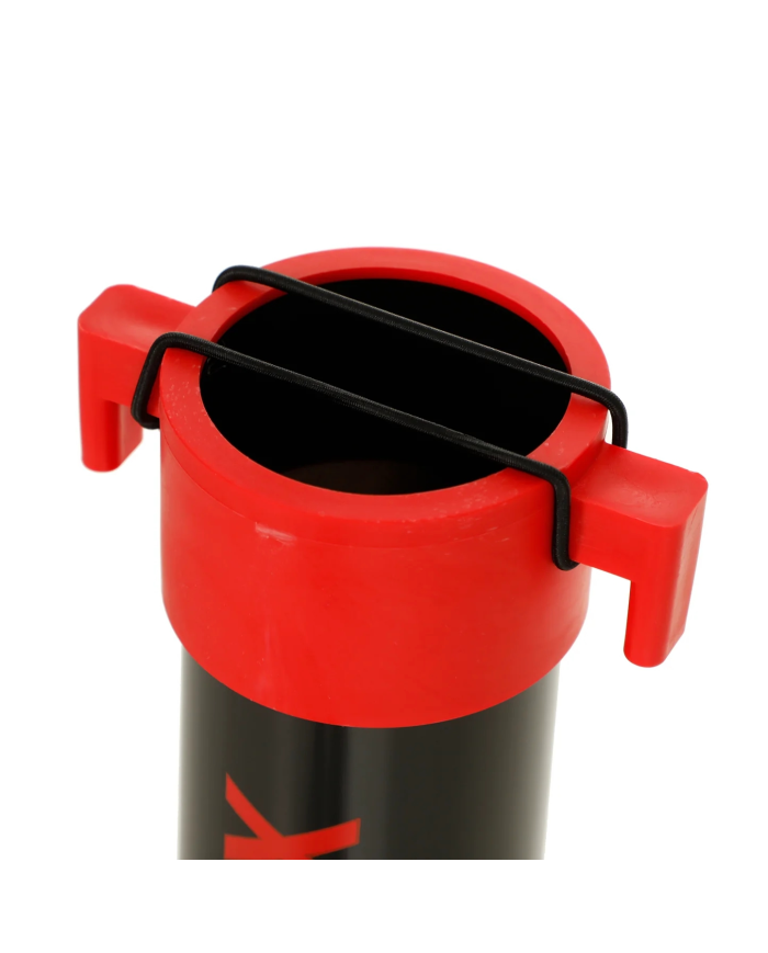Tubo raccogli palline RX Adidas: coperchio rosso con clips neri per aprire e tenere chiuso il contenitore.