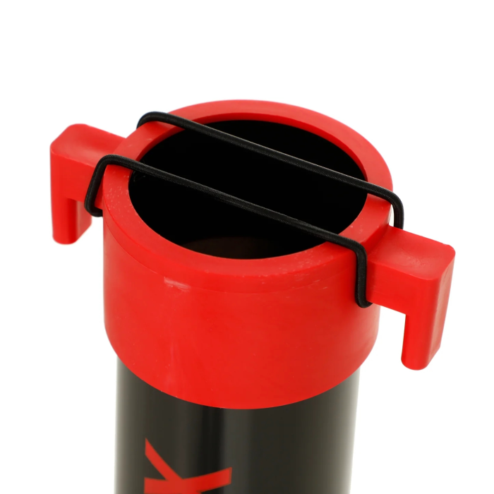 Tubo raccogli palline RX Adidas: coperchio rosso con clips neri per aprire e tenere chiuso il contenitore.