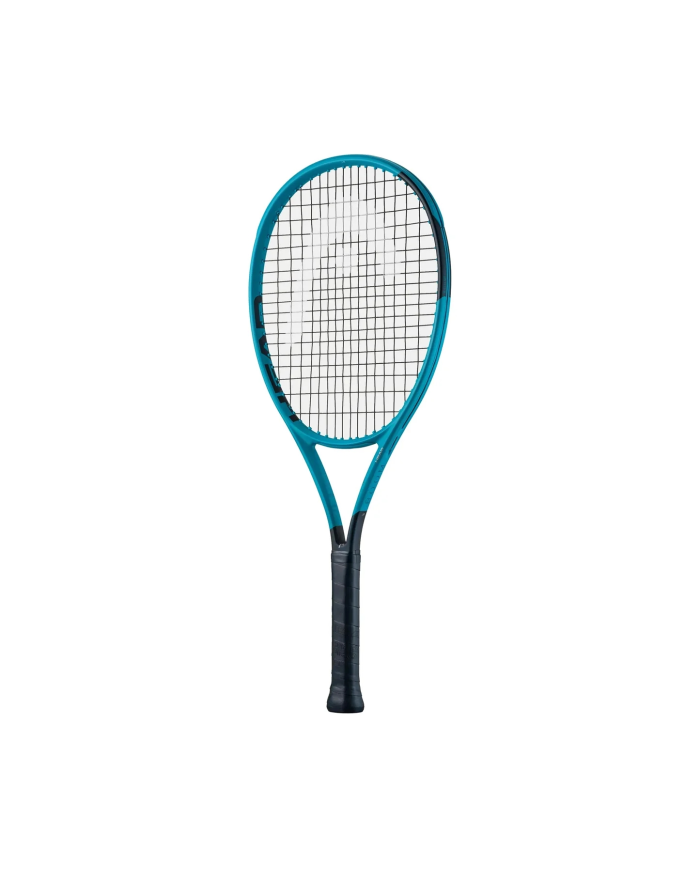 Racchetta da tennis Head Boom Jr. 2026 in color teal, cornice rettangolare con corde nere e impugnatura nera.
