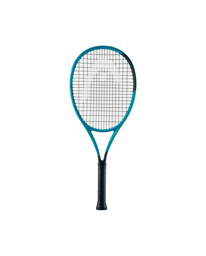 Racchetta da tennis Head Boom Jr. 2026: telaio azzurro con manico nero, corde nere e impugnatura ergonomica.