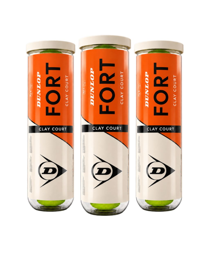 Tre palline Dunlop Fort Clay Court 4PET set 3 tubi x4 di corde da tennis.