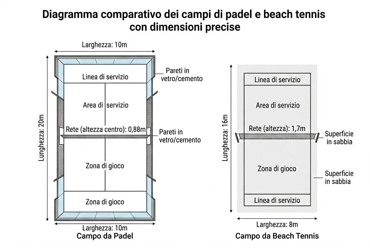 Confronto dimensioni campo padel e beach tennis