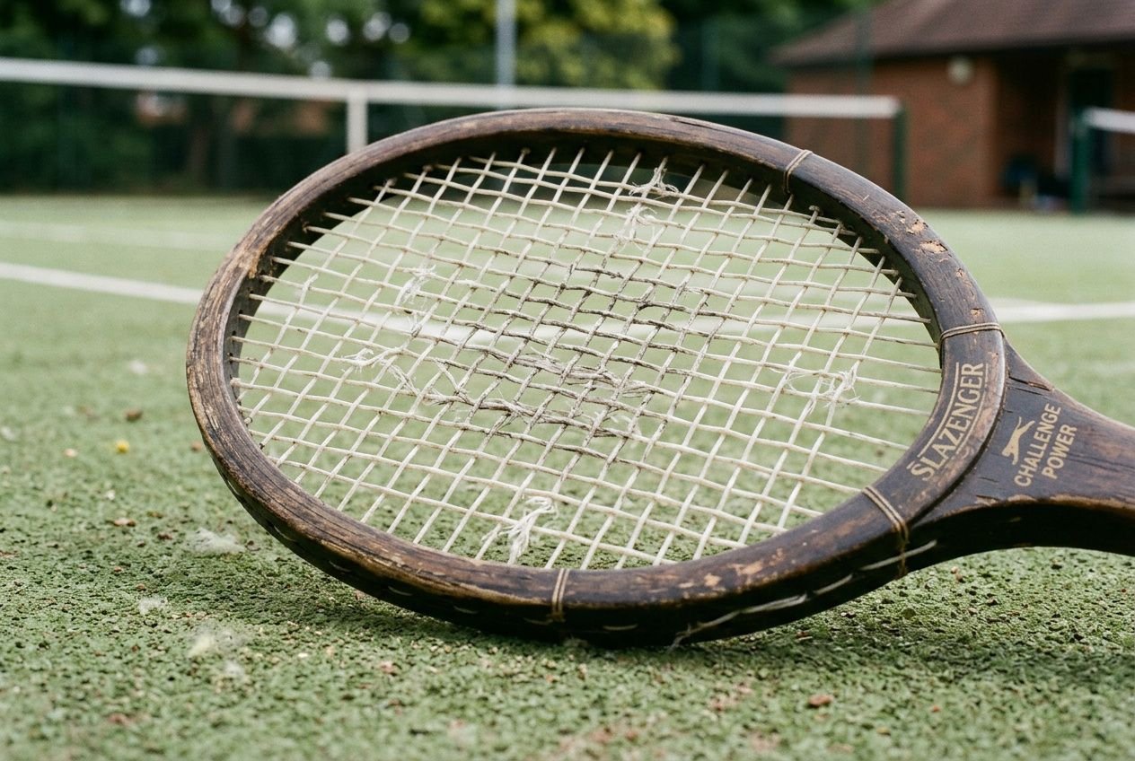 Dettagli di usura delle corde di una racchetta da tennis